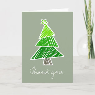 Green Sketchy Christmas Tree Thank You Card