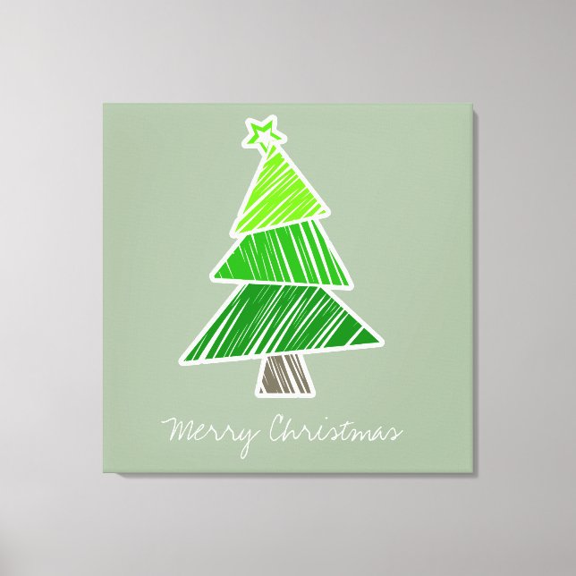 Green Sketchy Christmas Tree Wrapped Canvas (Front)
