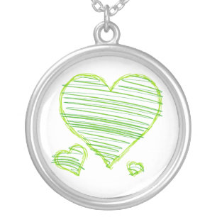 Green Sketchy Hearts Necklace