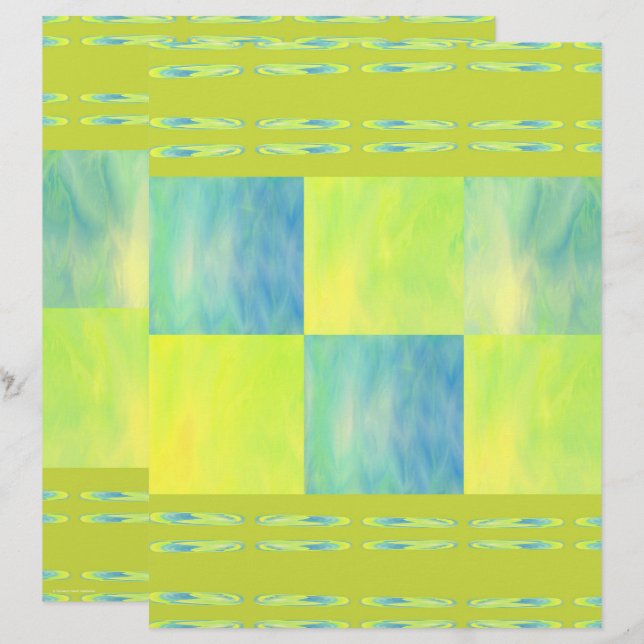 Green Skies Tiles Scrapbook Paper 2-Sided Page (Front/Back)