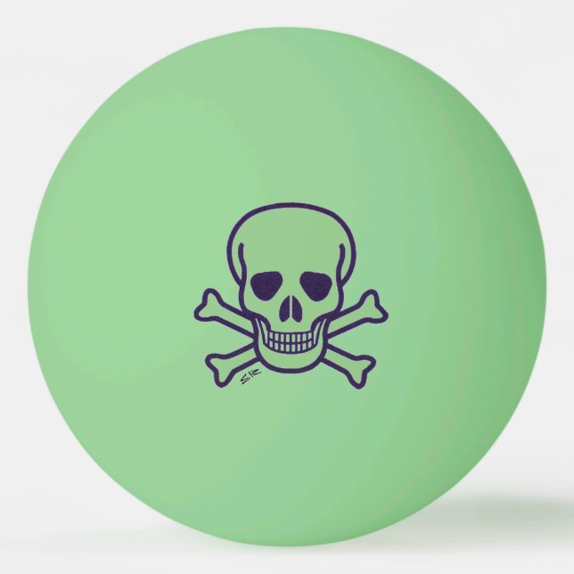 Green Skull 1 star green glow ping pong ball (Front)