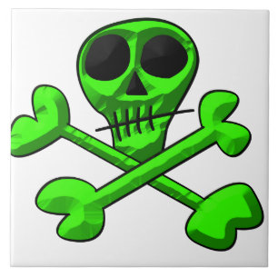 Green skull and bones ceramic tile