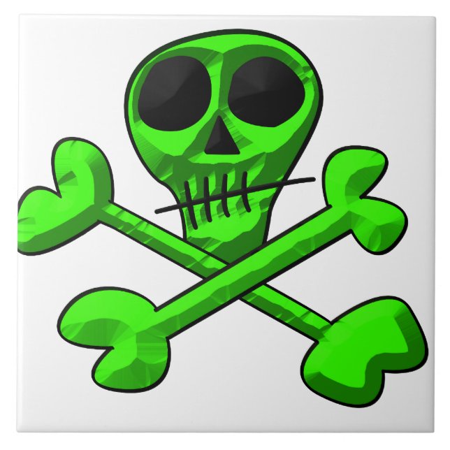 Green skull and bones ceramic tile (Front)
