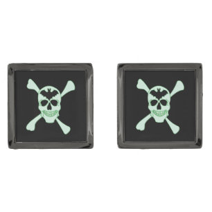 Green Skull And Crossbones Cufflinks