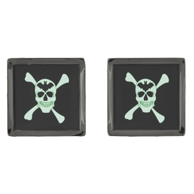 Green Skull And Crossbones Cufflinks (Front)