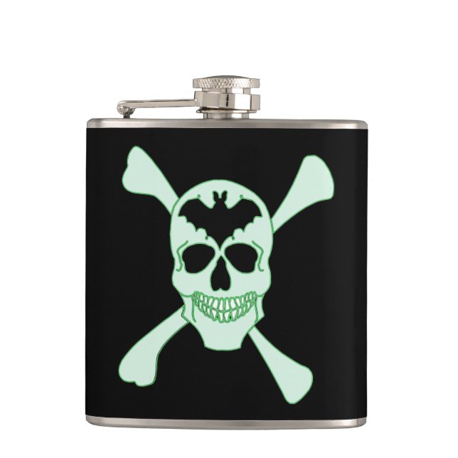 Green Skull And Crossbones Flask (Front)