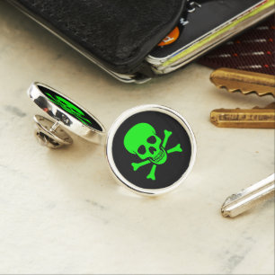 Green Skull and Crossbones Lapel Pin