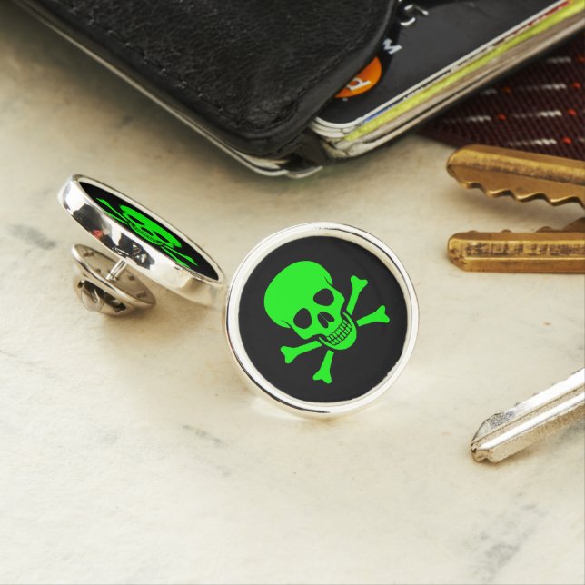 Green Skull and Crossbones Lapel Pin (In Situ)