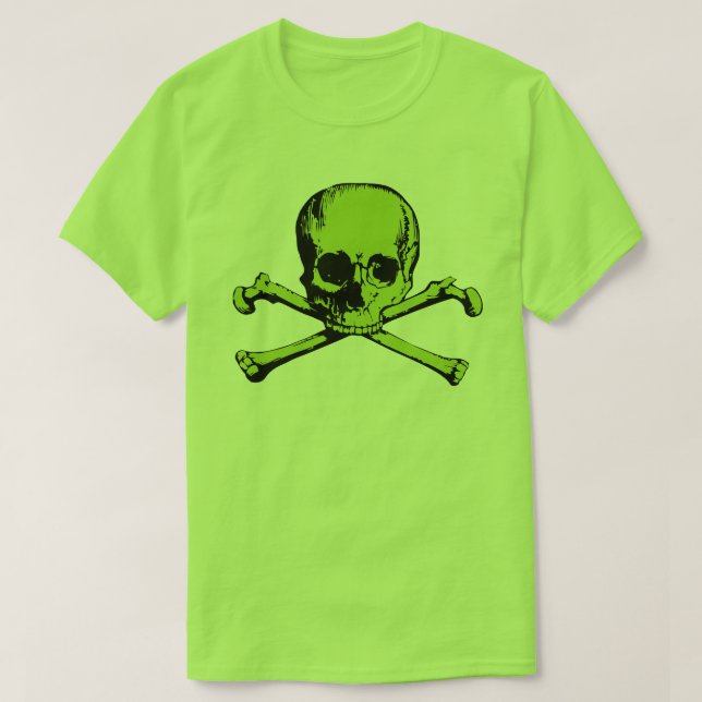 Green Skull And Crossbones T-Shirt (Design Front)
