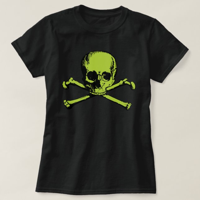 Green Skull And Crossbones T-Shirt (Design Front)
