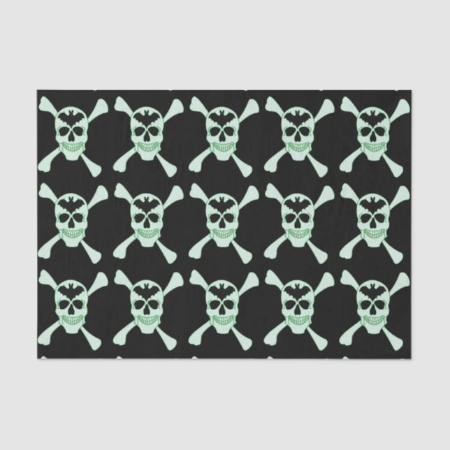 Green Skull And Crossbones Tissue Paper (Front)