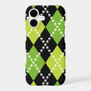 Green Skull Argyle Motif iPhone 17 Case