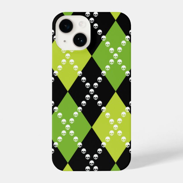 Green Skull Argyle Motif iPhone Case (Back)