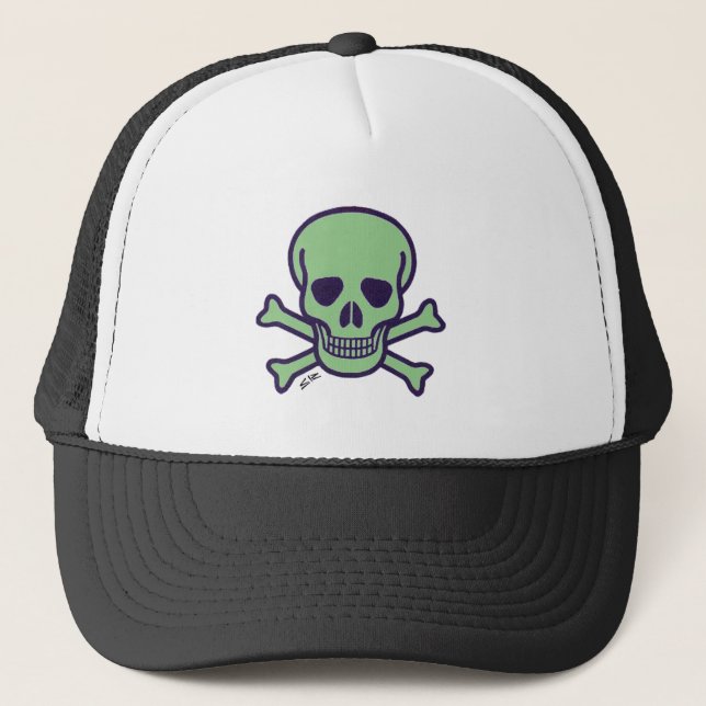Green Skull black and white foam trucker hat (Front)
