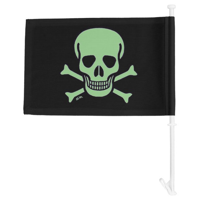 Green Skull black car and boat flag (Back)