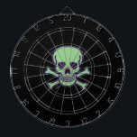 Green Skull black dartboard<br><div class="desc">Green Skull dartboards are for darts players,  horror fans,  murder mystery fans,  pirate reenactors,  Goths,  roleplay gamers,  skull collectors,  bikers,  rockers,  and people who just like skulls. Green Skull is Steamy Raimon original art.</div>
