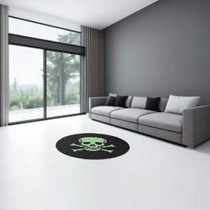 Green Skull black indoor round rug