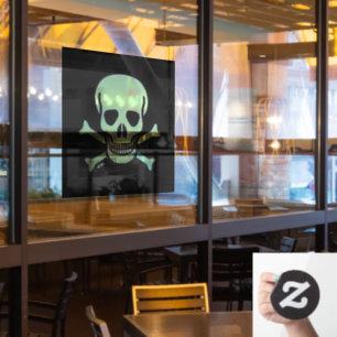 Green Skull black lg sq window cling front stick