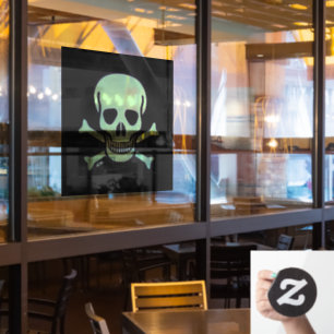 Green Skull black lg sq window cling front stick