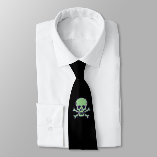 Green Skull black necktie (Tied)