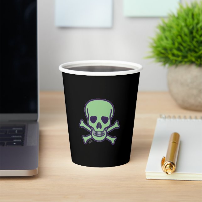 Green Skull black paper cups (Insitu)