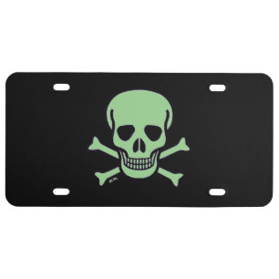 Green Skull black plastic car license plate