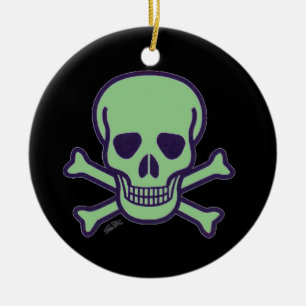 Green Skull black round ceramic ornament 2 sided