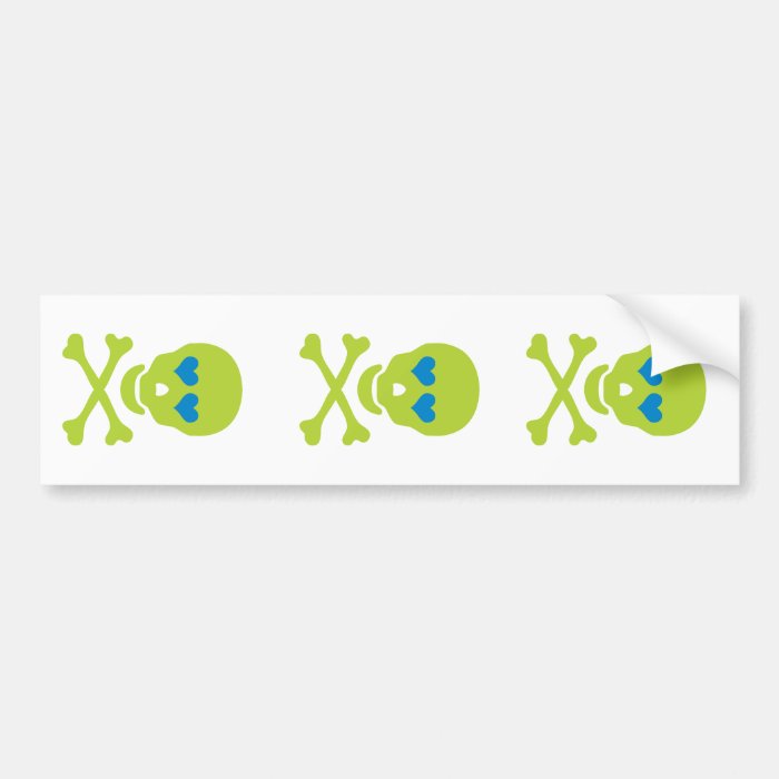 Green Skull Crossbones & Heart Eyes Bumper Sticker