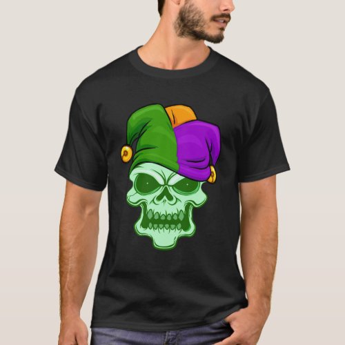 Green Skull Face Mardi Gras Jester Hat Louisiana C T_Shirt
