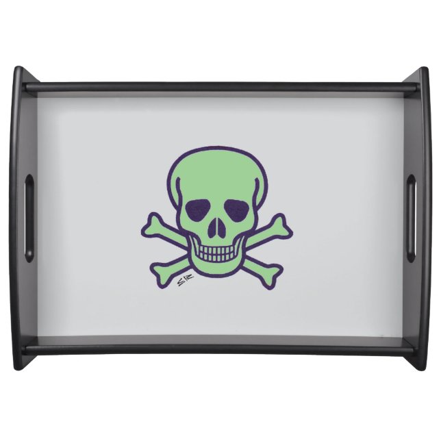 Green Skull gray black serving tray large (Front)