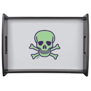 Green Skull gray black serving tray large