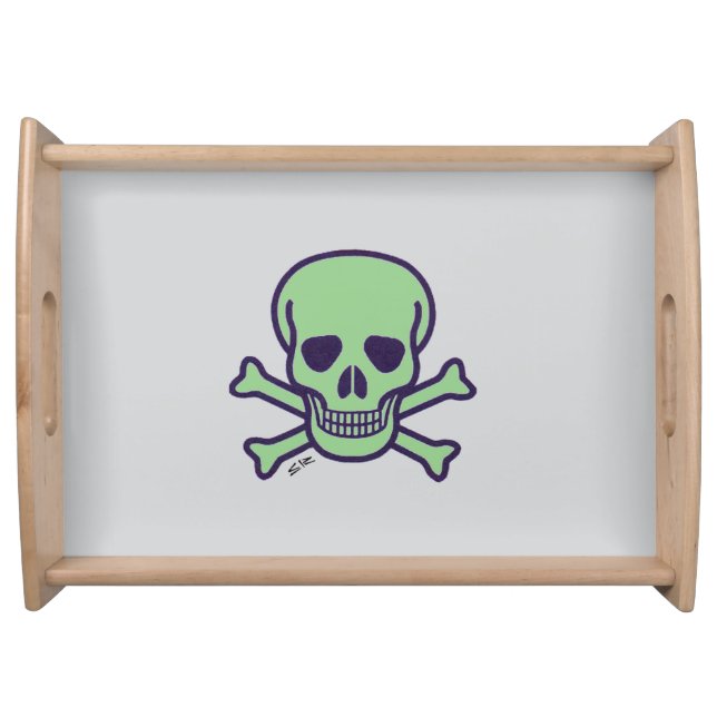Green Skull gray serving tray large (Front)