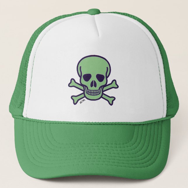 Green Skull green and white foam trucker hat (Front)