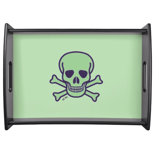 Green Skull green black serving tray large (Front)