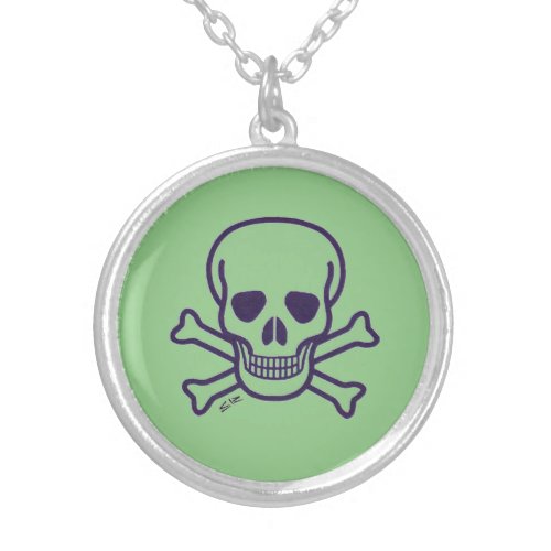 Green Skull green silver plated round necklace