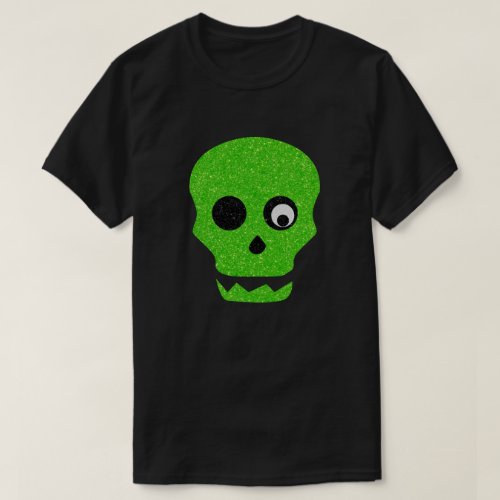 Green Skull Halloween Glitter T_Shirt