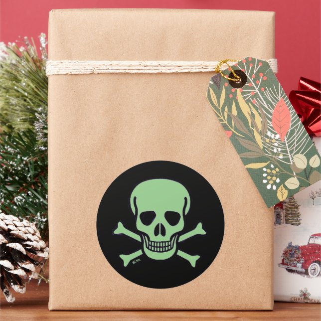 Green Skull large round stickers (Holiday)