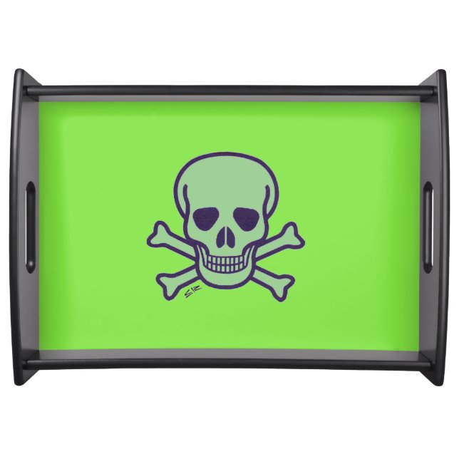 Green Skull lime green black serving tray large (Front)