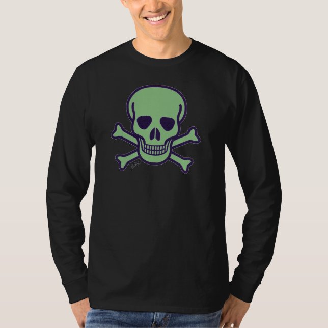 Green Skull men black long sleeve T-shirt (Front)