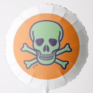 Green Skull orange helium balloon