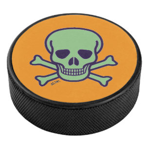 Green Skull orange hockey puck