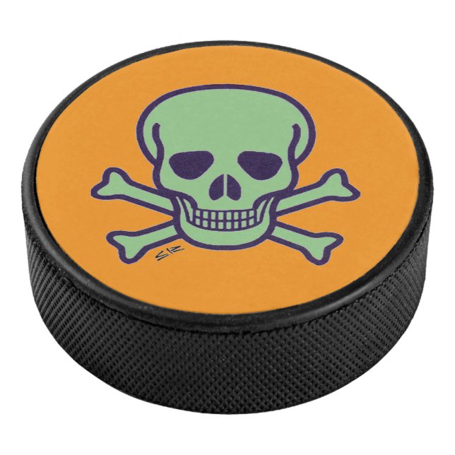 Green Skull orange hockey puck (3/4)