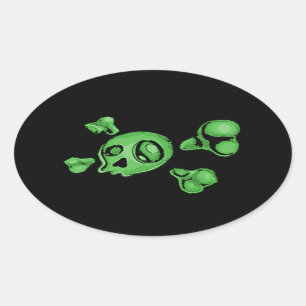 Green Skull Oval Sticker