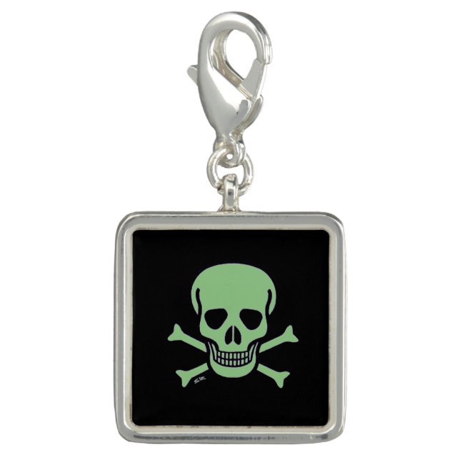 Green Skull silver square charm (Front)