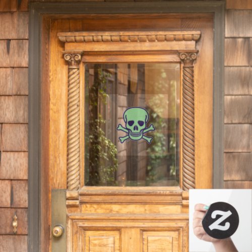 Green Skull square window cling front stick