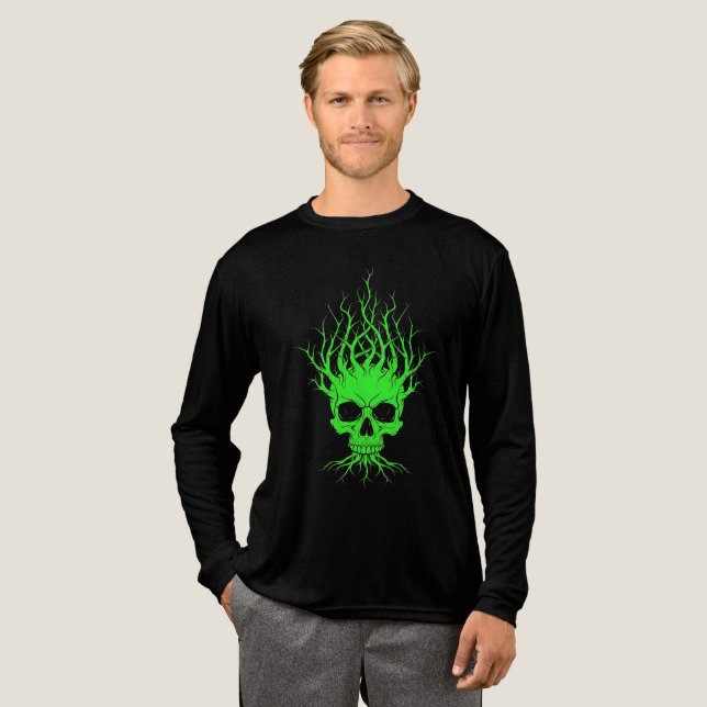Green Skull Tree Halloween Tri-Blend Shirt (Full Front)