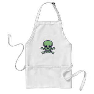 Green Skull white chef apron
