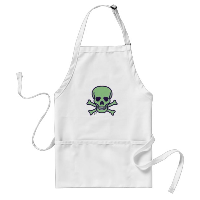 Green Skull white chef apron (Front)