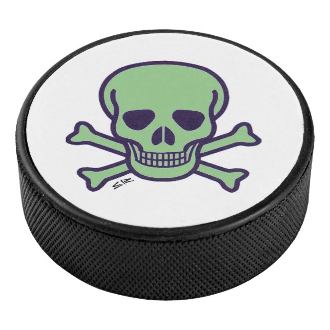 Green Skull white hockey puck (3/4)