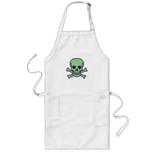 Green Skull white long chef apron